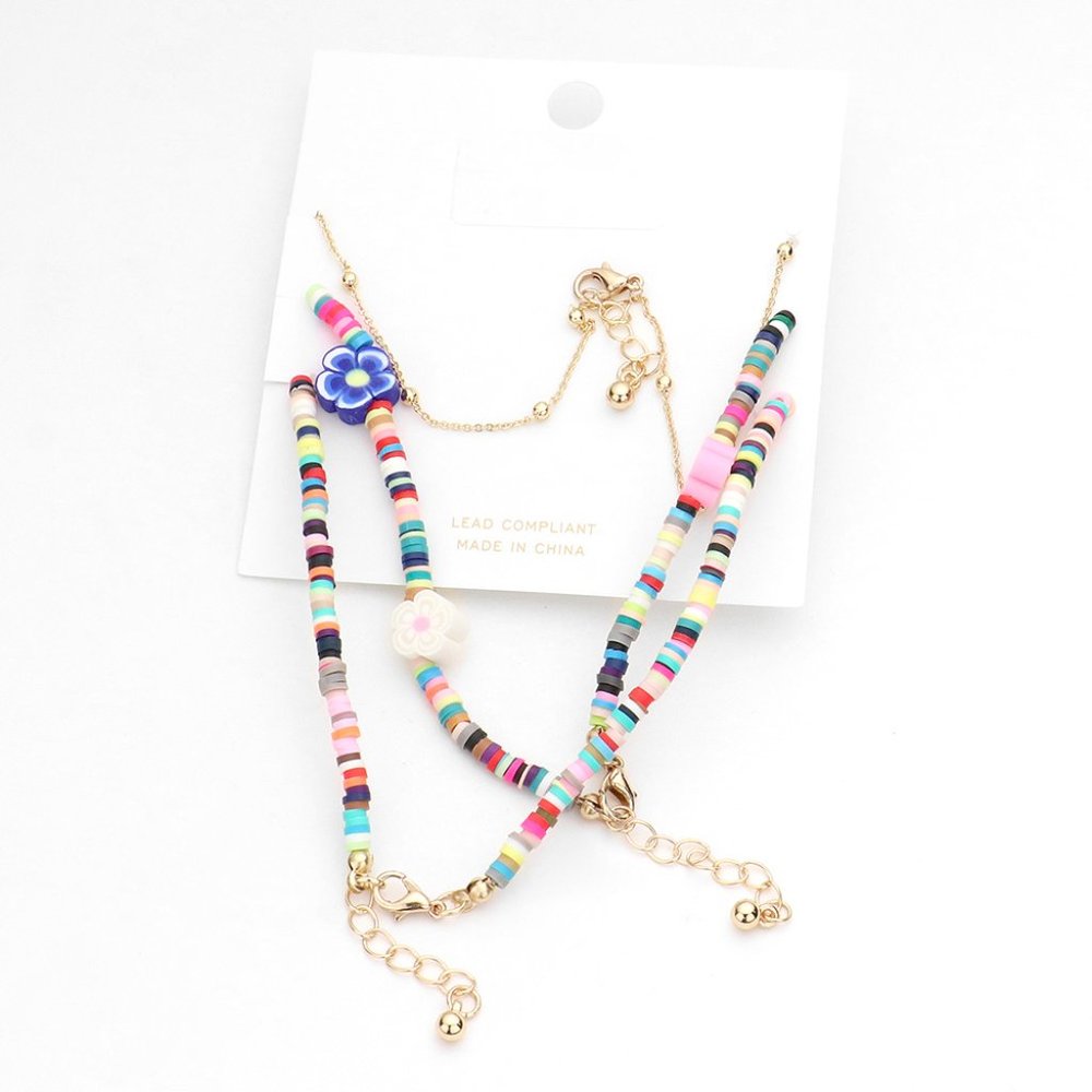 3pc Beaded Flower Charm Anklets - image 2